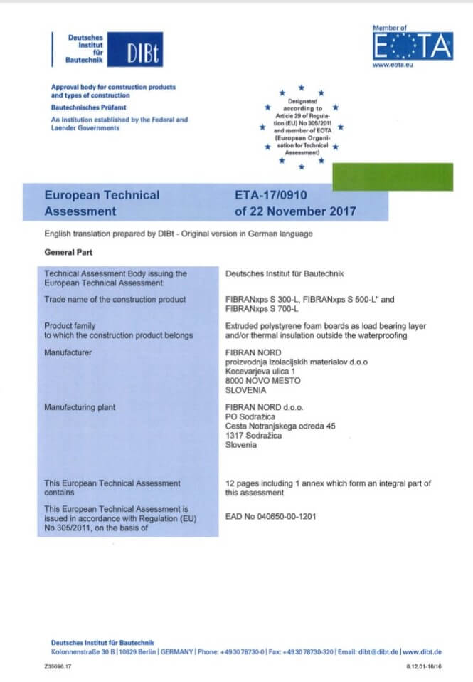 European Technical Assessment Certificate
