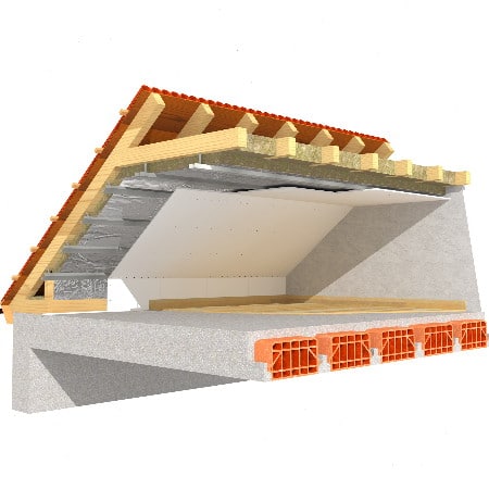 Timber pitched roof with insulation from the interior
